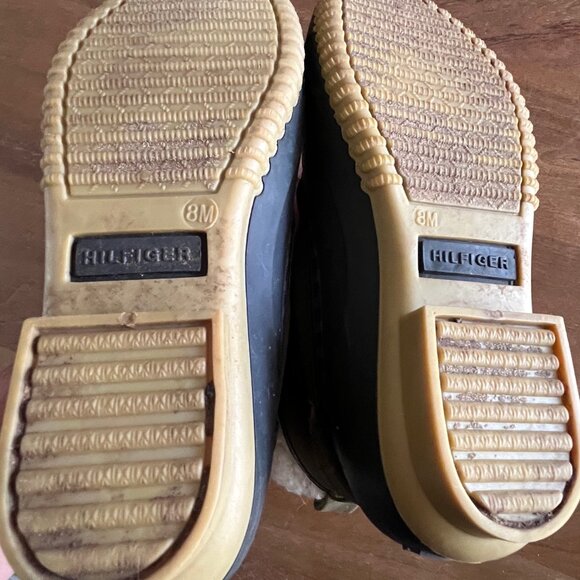 Tommy Hilfiger Womens Duck Boots Green Faux Fur Size 8 M Gold Tone Plush Lined - Picture 10 of 10